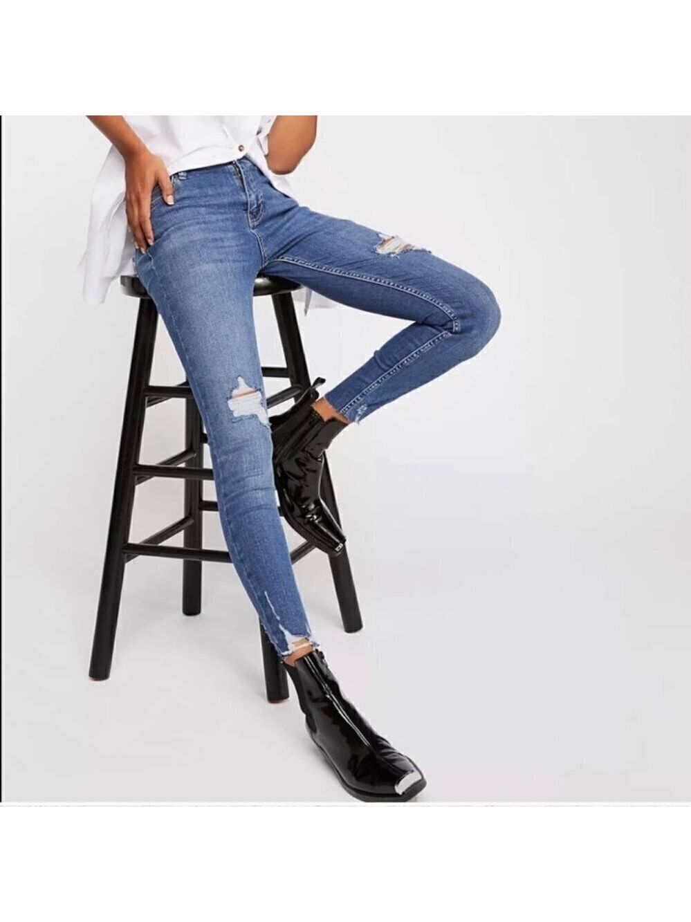 FREE People (We The Free) | Shark Bite Distressed Skinny Jeans